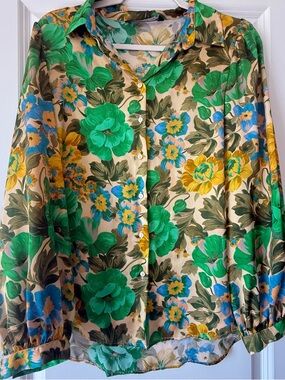 Zara Green, Blue & Yellow Floral Blouse